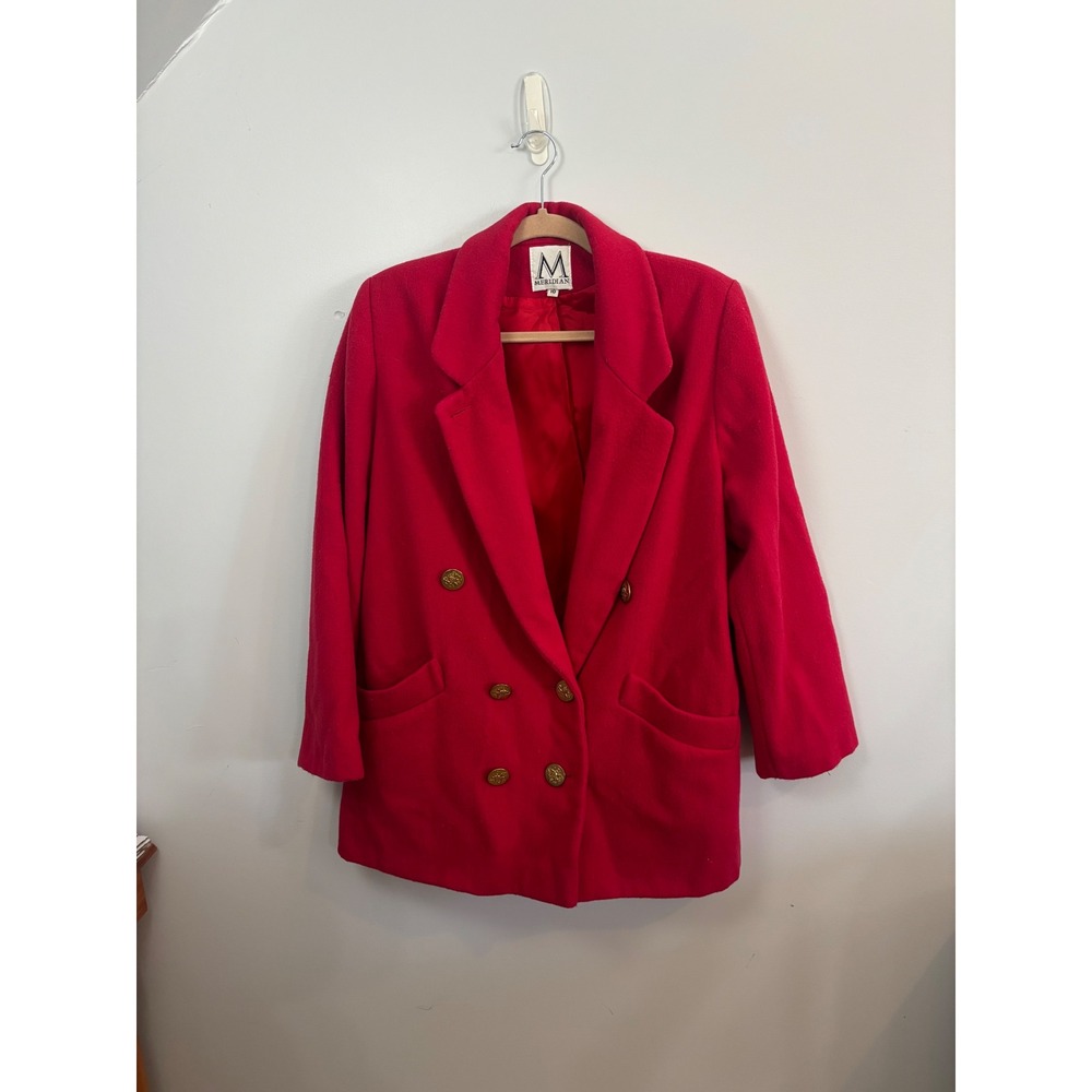 Vintage Meridian Red Wool Blend Blazer Size 10 Double Breasted‎ Gold Buttons
